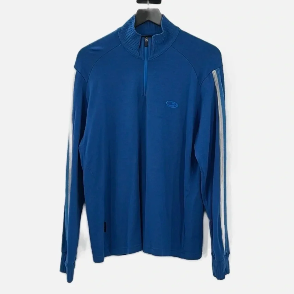 Icebreaker Sport LTD 100% Pure Merino Wool Quarter Zip Sweater in Blue - Size XL